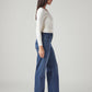 Women's Dark Indigo Ribcage Straight Fit High Rise Redloop Jeans - Side View