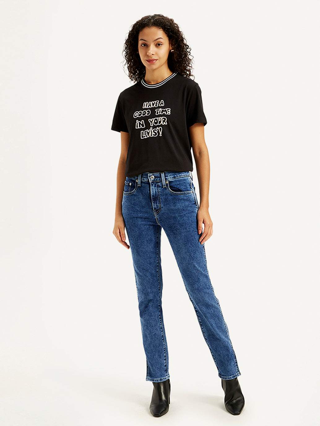 Women's 724 Blue Slim Straight Fit High Rise Jeans - Front View