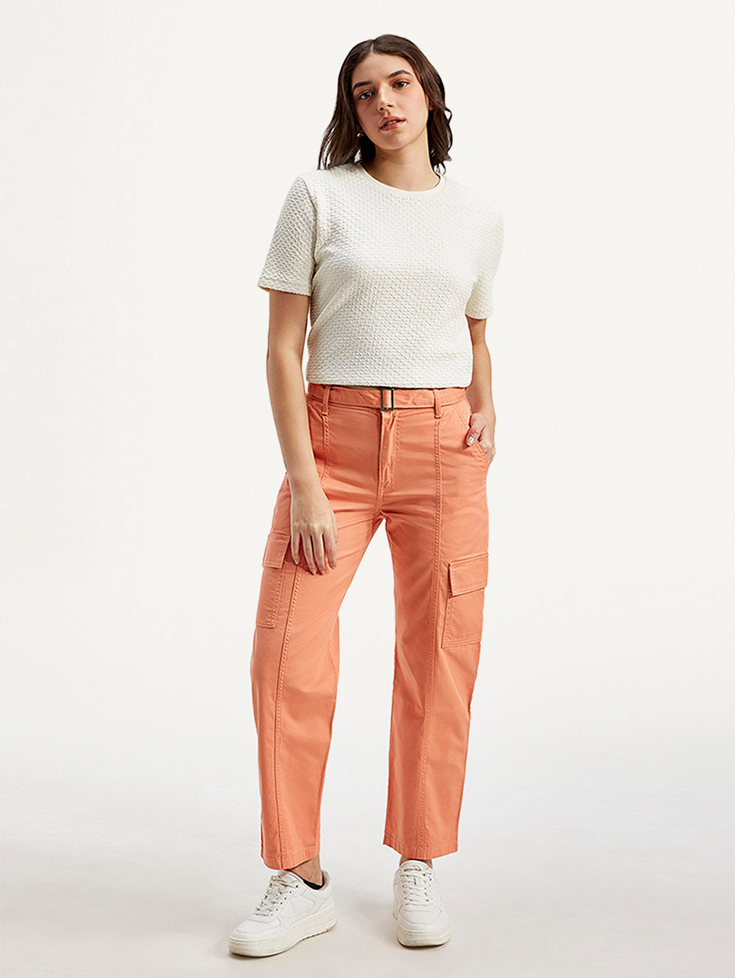 Women's 94 Orange Baggy Fit Mid Rise Jeans - Front View
