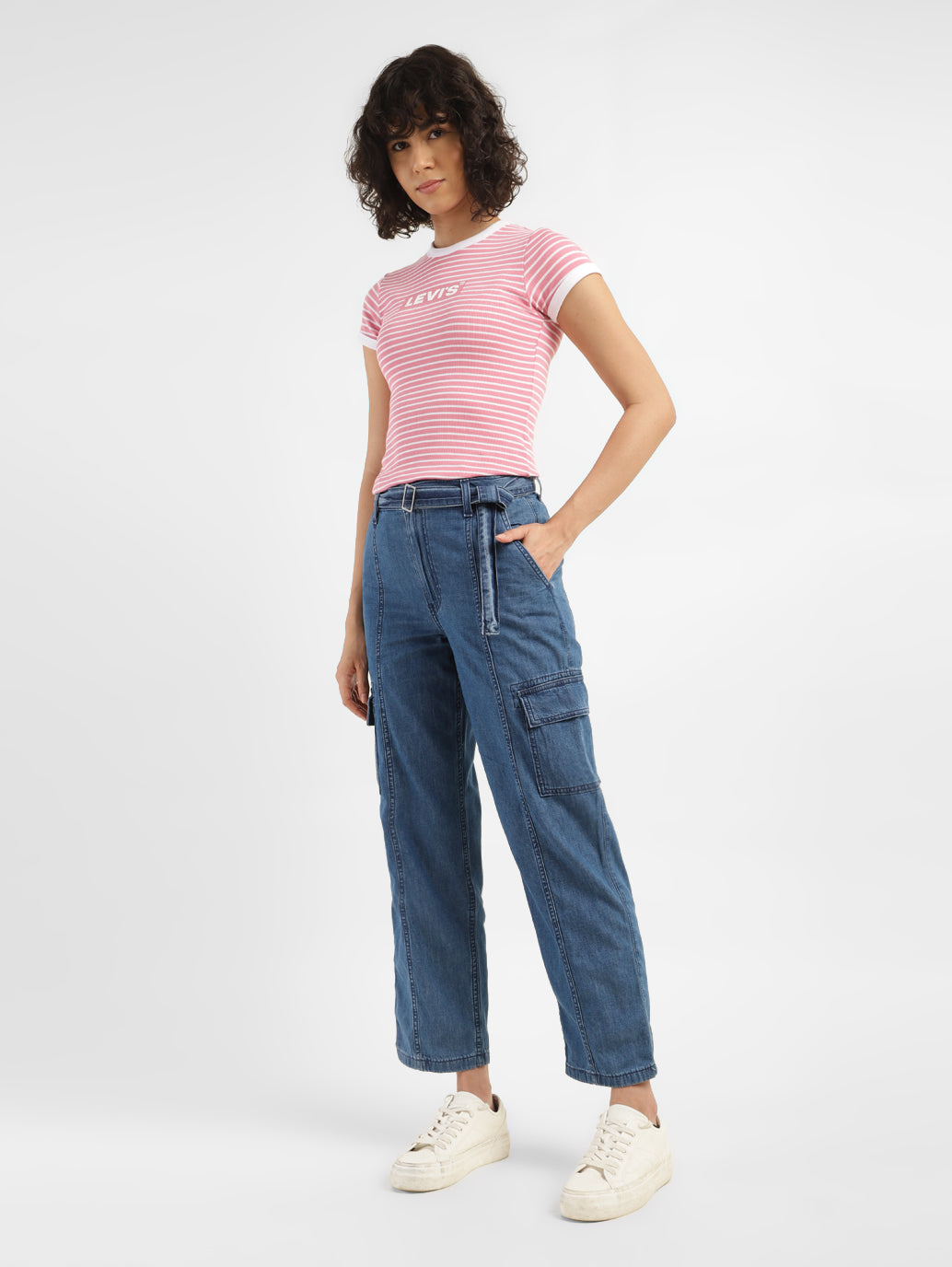 Women's 94 Blue Baggy Fit Mid Rise Jeans - StyleShot View