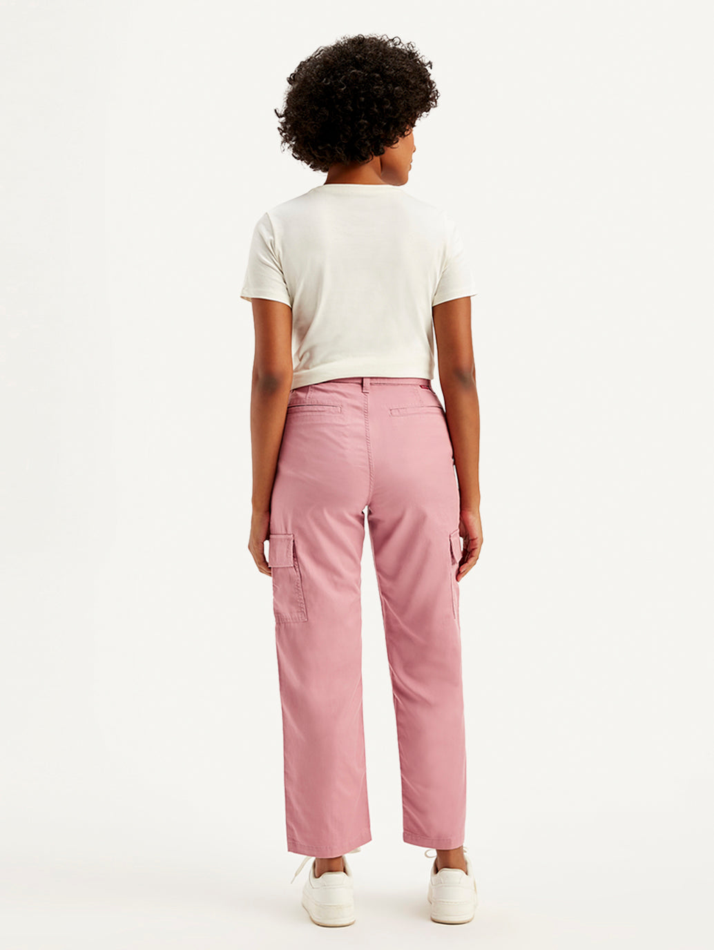 Women's Mid Rise Pink Tapered Cargo Trousers - Back View