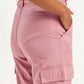 Women's Mid Rise Pink Tapered Cargo Trousers - Detail View