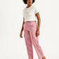 Women's Mid Rise Pink Tapered Cargo Trousers - Side View