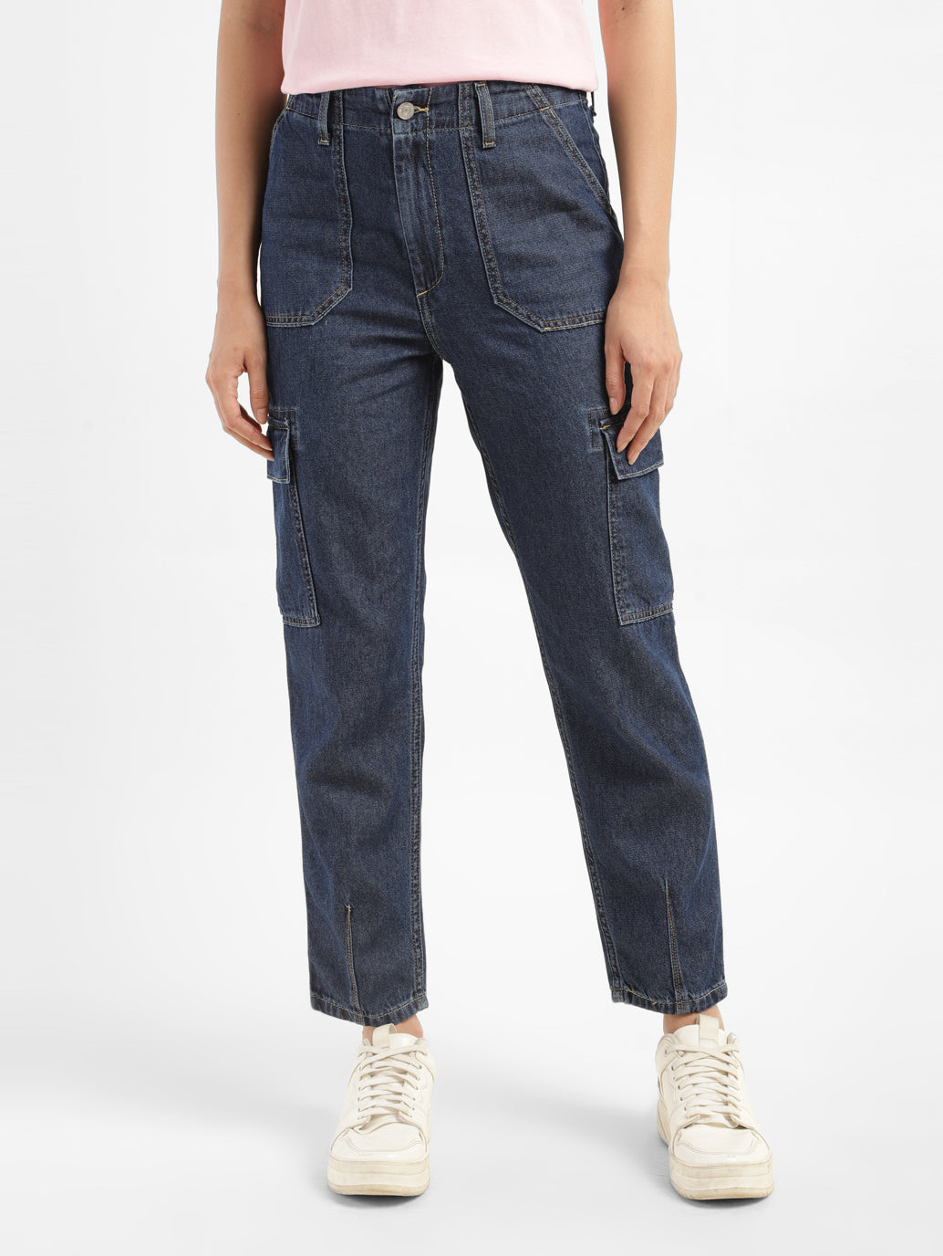 Women's Mid Rise Navy Cargo Jeans - 5ad5d4c1-8872-4afa-9a4d-b7b37dd36c73 View