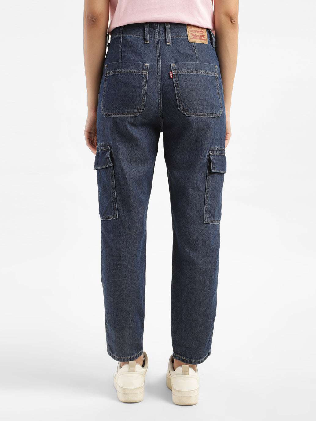 Women's Mid Rise Navy Cargo Jeans - b1c00640-df1b-4ebb-b63c-5e495be5f175 View