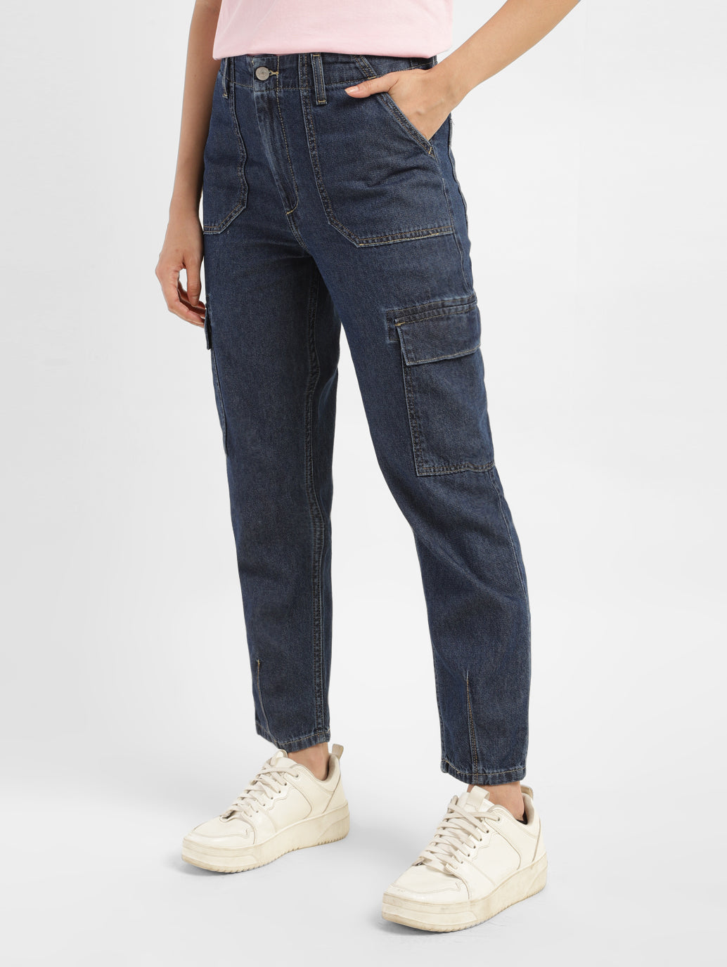 Women's Mid Rise Navy Cargo Jeans - fa7c4b42-90c1-47d6-b9fb-f9f85a8ef3e9 View