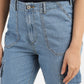 Women's Mid Rise Blue Cargo Jeans - FrontDetails View