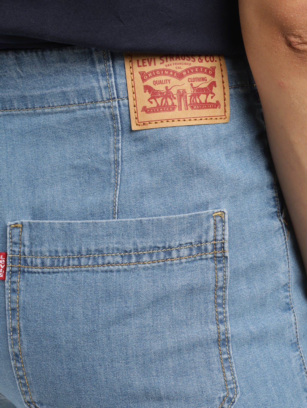 Women's Mid Rise Blue Cargo Jeans - BackDetails View