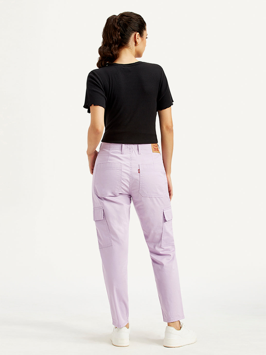 Women's High Rise Lilac Cargo Trousers - Back View