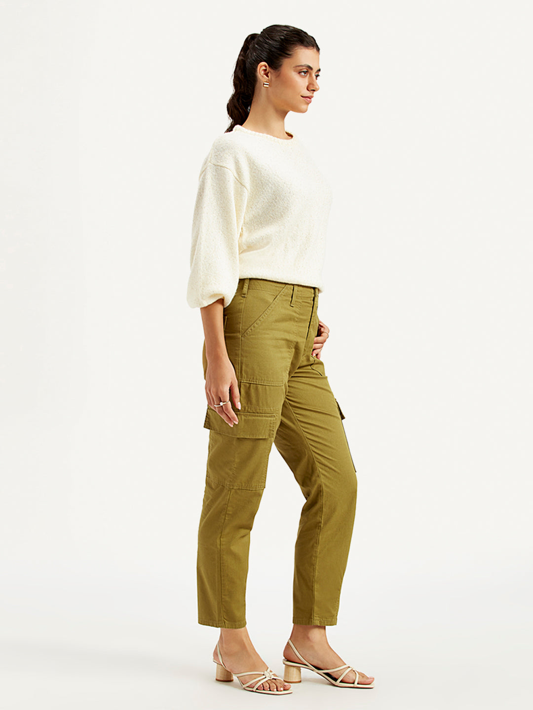 Women's High Rise Cargo Trousers - Side View