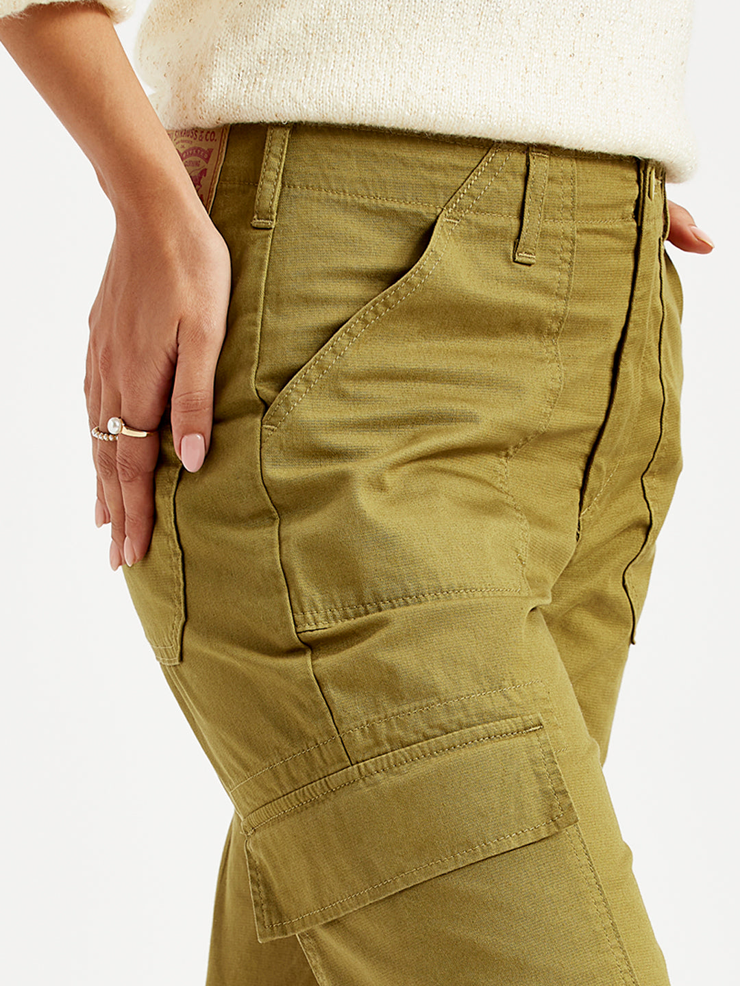 Women's High Rise Cargo Trousers - Detail View