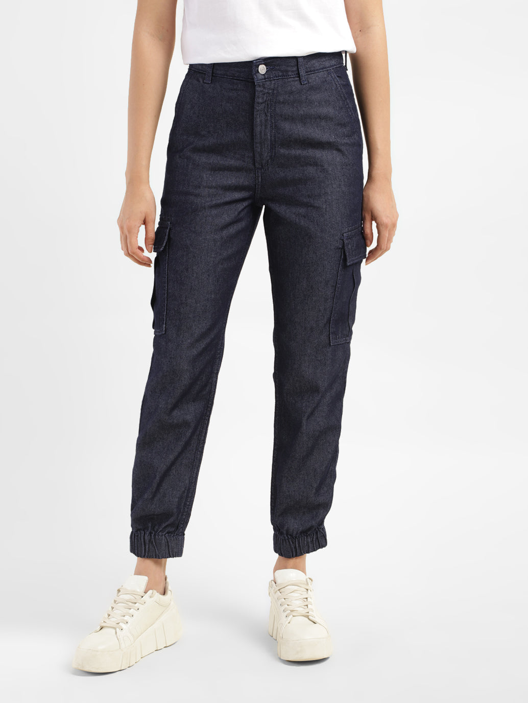 Women's Mid Rise Indigo Cargo Trousers - 4c2fc3fa-29f4-4916-92b2-1b9ed5fbd6a5 View