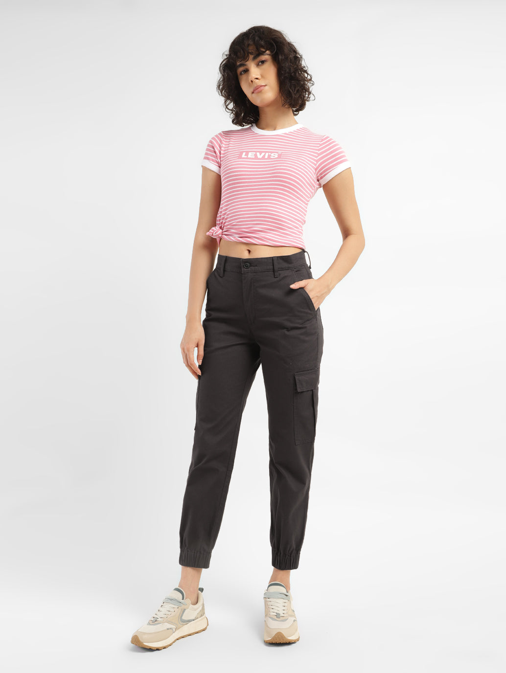 Women's Mid Rise Brown Cargo - StyleShot View