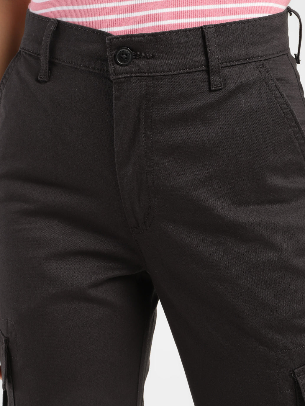 Women's Mid Rise Brown Cargo - FrontDetails View