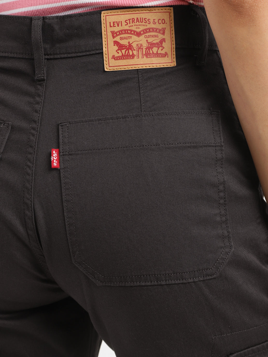 Women's Mid Rise Brown Cargo - BackDetails View
