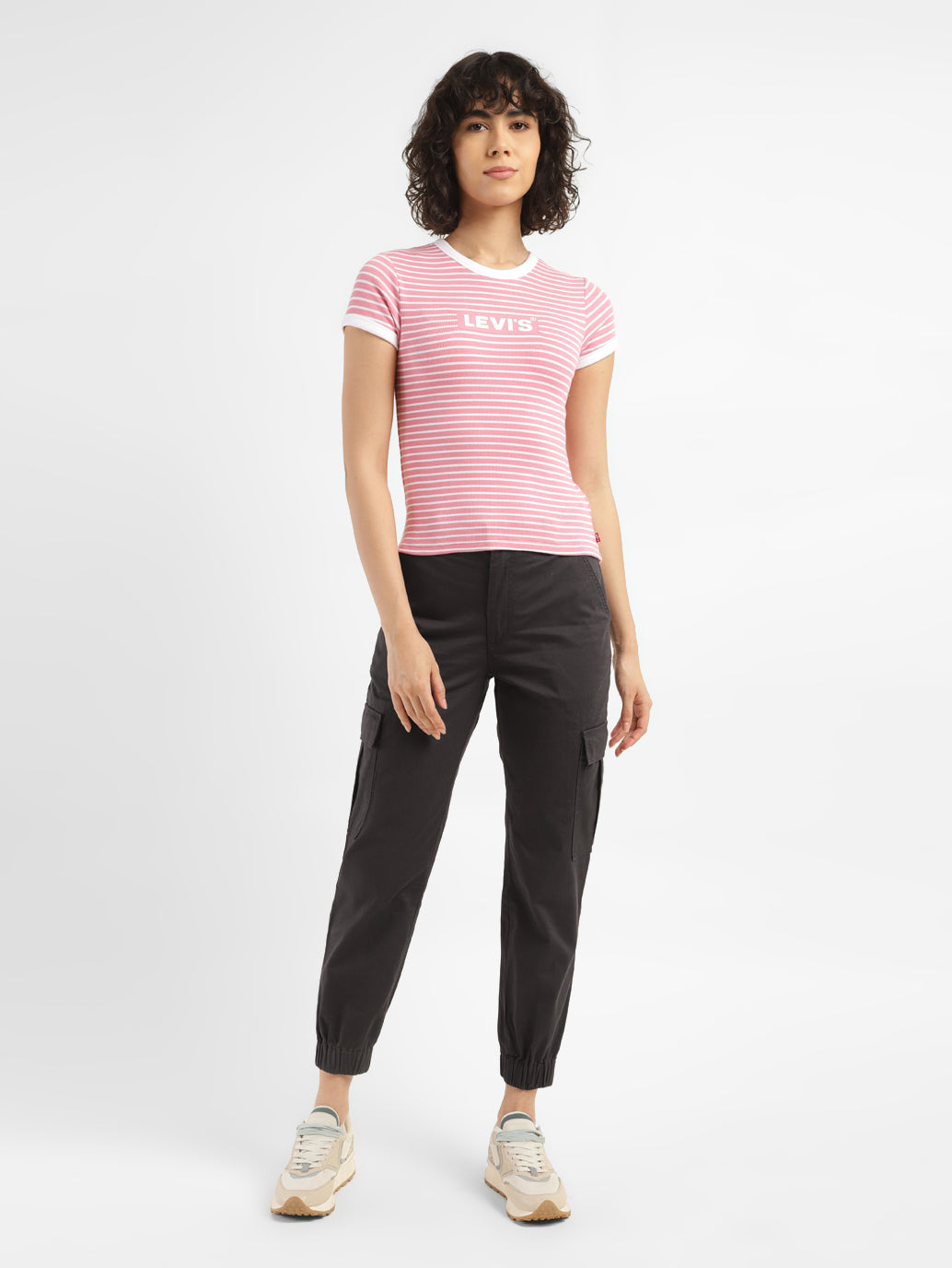 Women's Mid Rise Brown Cargo - ModelFront View