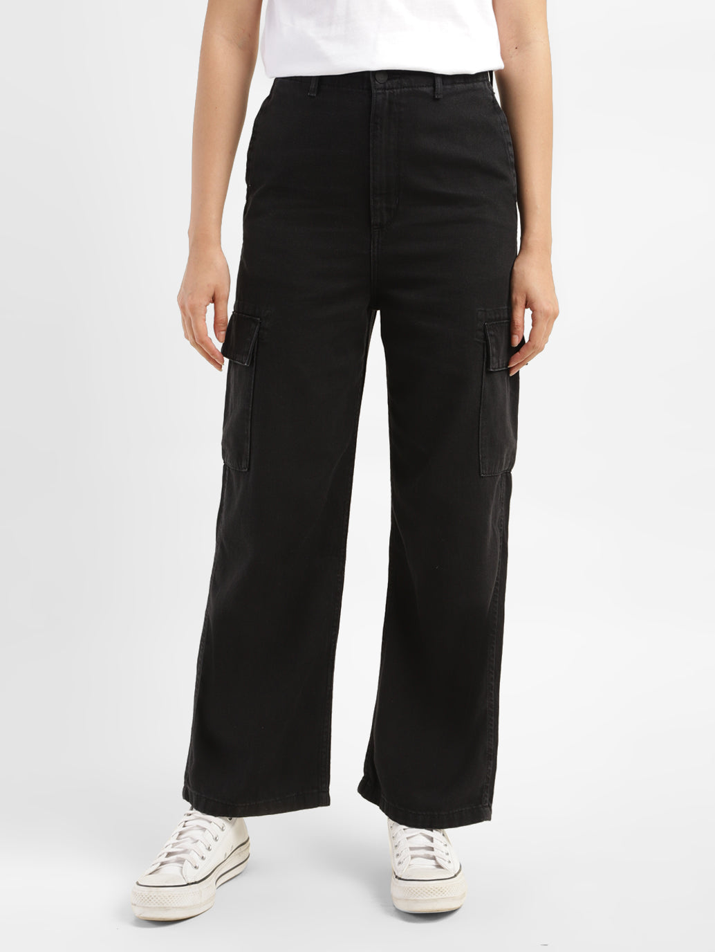 Women's High Rise Black Loose Fit Cargo Jeans - c4cf8ce2-06bf-488f-ba29-0aa20aadad2c View