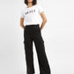 Women's High Rise Black Loose Fit Cargo Jeans - StyleShot View