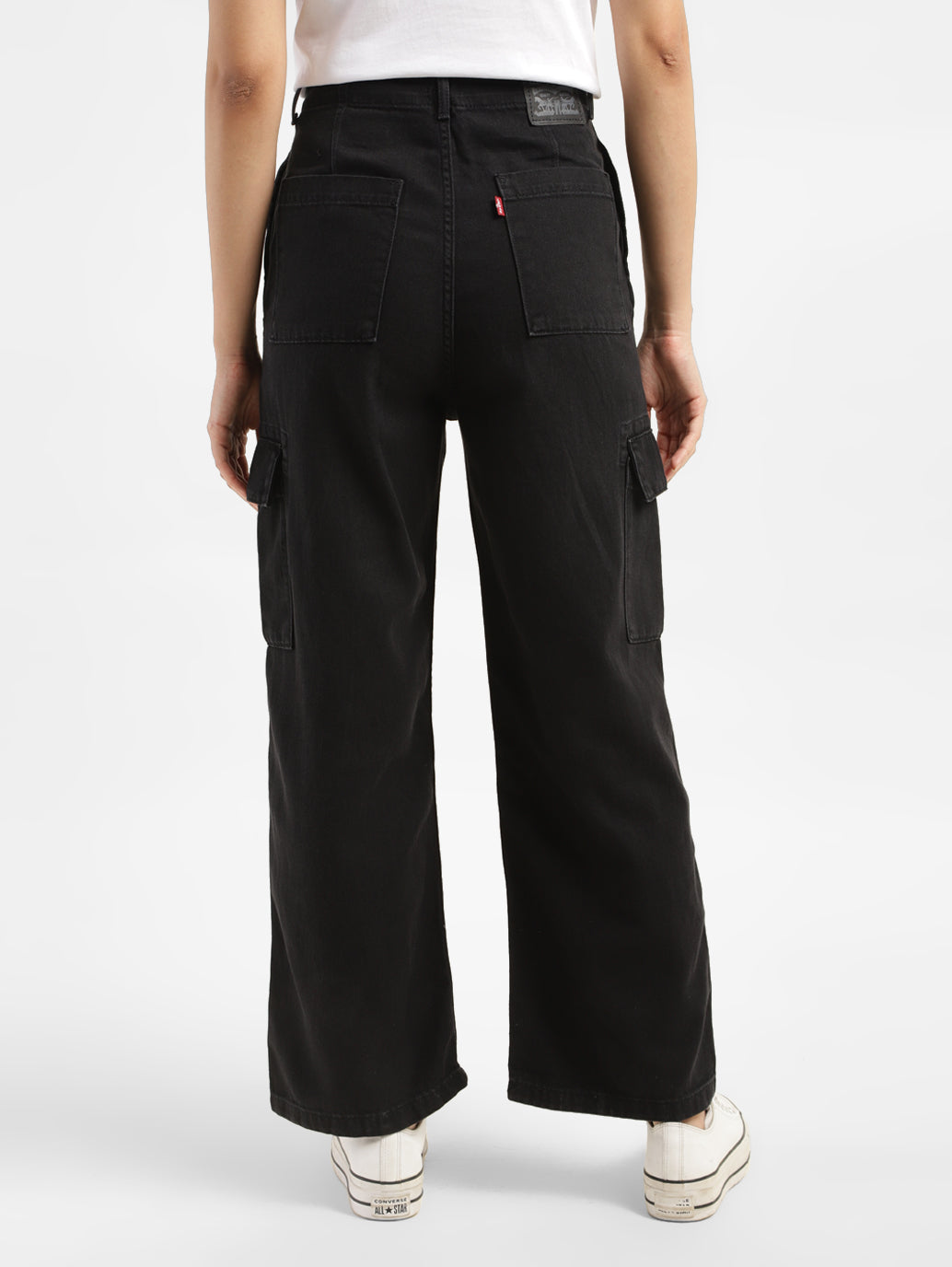 Women's High Rise Black Loose Fit Cargo Jeans - 3682c537-f4ce-414c-9bd7-146f0f476364 View