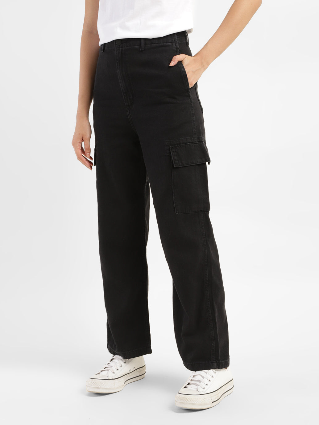 Women's High Rise Black Loose Fit Cargo Jeans - e9fa0d7f-04f4-49da-a63e-51ffe2735696 View