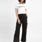 Women's High Rise Black Loose Fit Cargo Jeans - ModelFront View