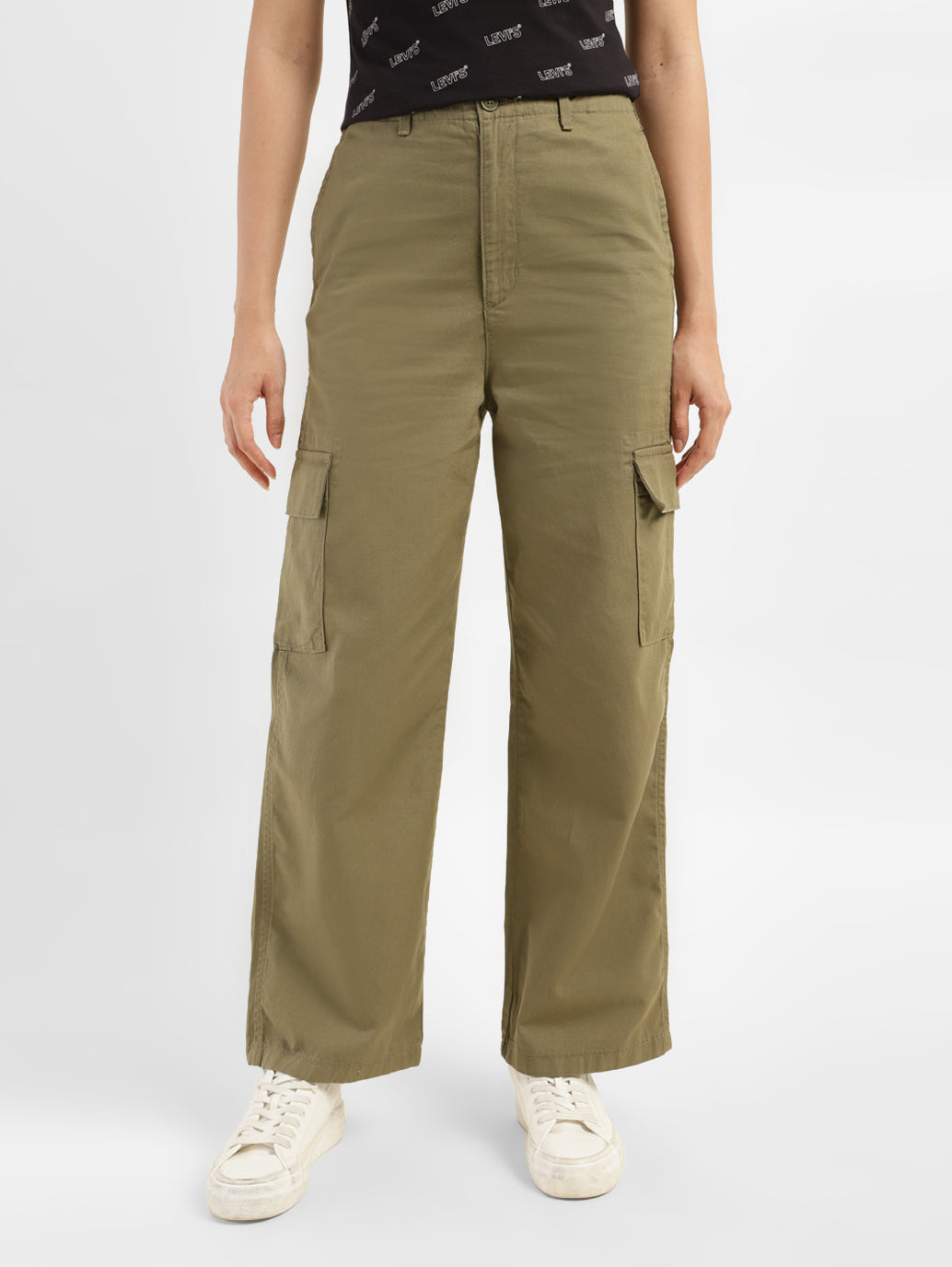 Women's High Rise Olive Loose Fit Cargo - 7fa5b1bb-1e1a-4780-86a1-ee59d18f5797 View