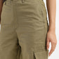 Women's High Rise Olive Loose Fit Cargo - FrontDetails View