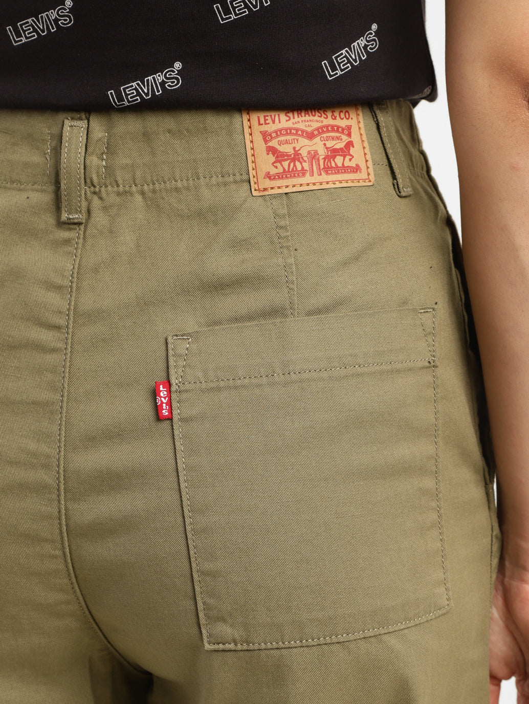 Women's High Rise Olive Loose Fit Cargo - BackDetails View