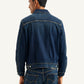 Men's Colorblock Navy Spread Collar Denim Jacket - Back View