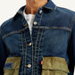Men's Colorblock Navy Spread Collar Denim Jacket - Detail View