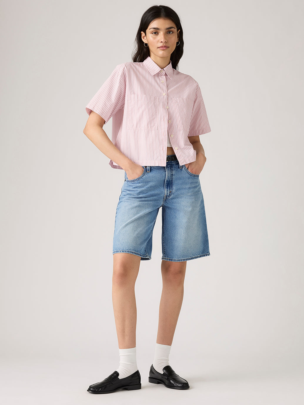 Women's Med Indigo Baggy Fit Mid Rise Shorts