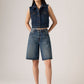 Women's Tinted Mid Rise Dark Indigo Baggy Fit Shorts - Styleshot View