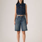 Women's Tinted Mid Rise Dark Indigo Baggy Fit Shorts - Front View