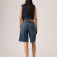 Women's Tinted Mid Rise Dark Indigo Baggy Fit Shorts - Back View
