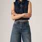 Women's Tinted Mid Rise Dark Indigo Baggy Fit Shorts - Detail View