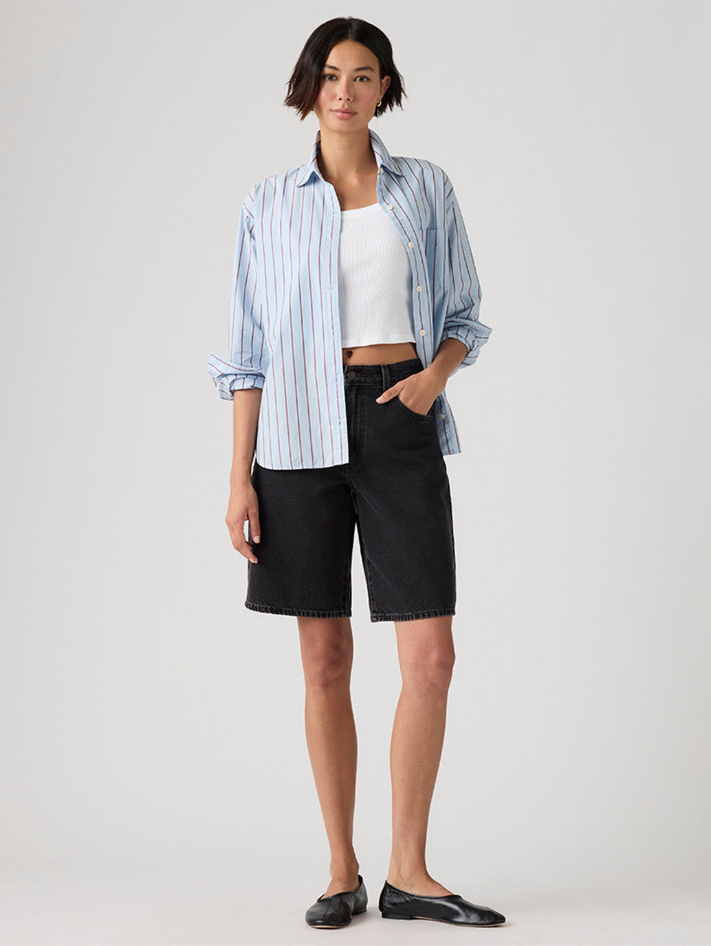 Women's Mid Rise Black Baggy Fit Shorts - Styleshot View