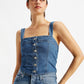 Women's Solid Blue Denim Corset Top - Elevated View