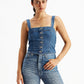 Women's Solid Blue Denim Corset Top - Styleshot View