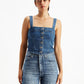 Women's Solid Blue Denim Corset Top - Front View
