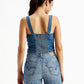 Women's Solid Blue Denim Corset Top - Back View