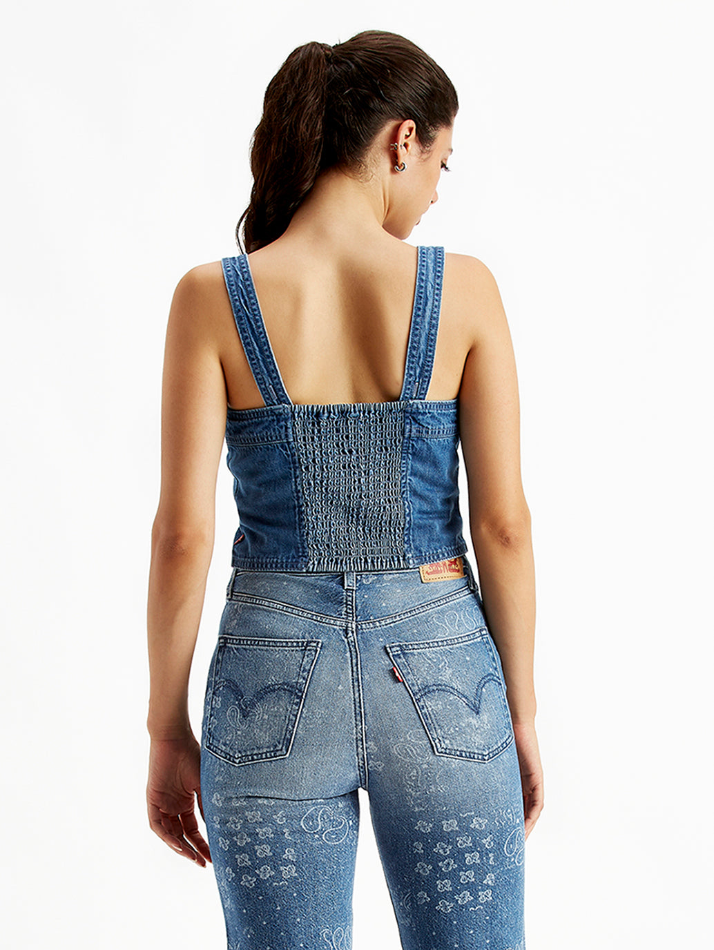Women's Solid Blue Denim Corset Top - Back View