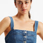 Women's Solid Blue Denim Corset Top - Detail View