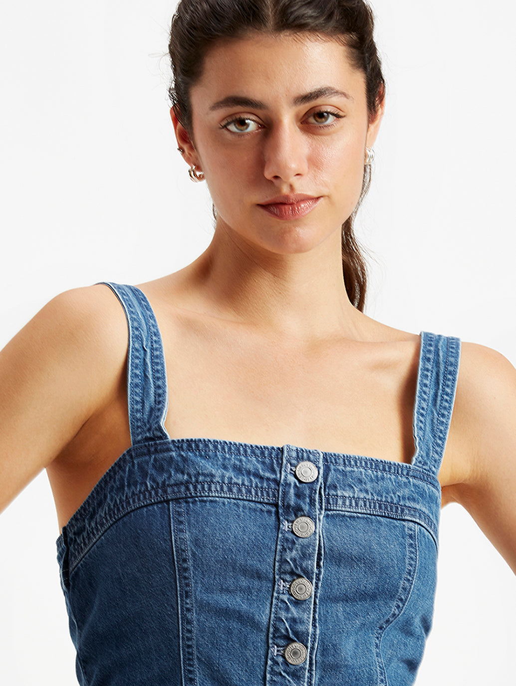 Women's Solid Blue Denim Corset Top - Detail View