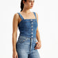 Women's Solid Blue Denim Corset Top - Side View