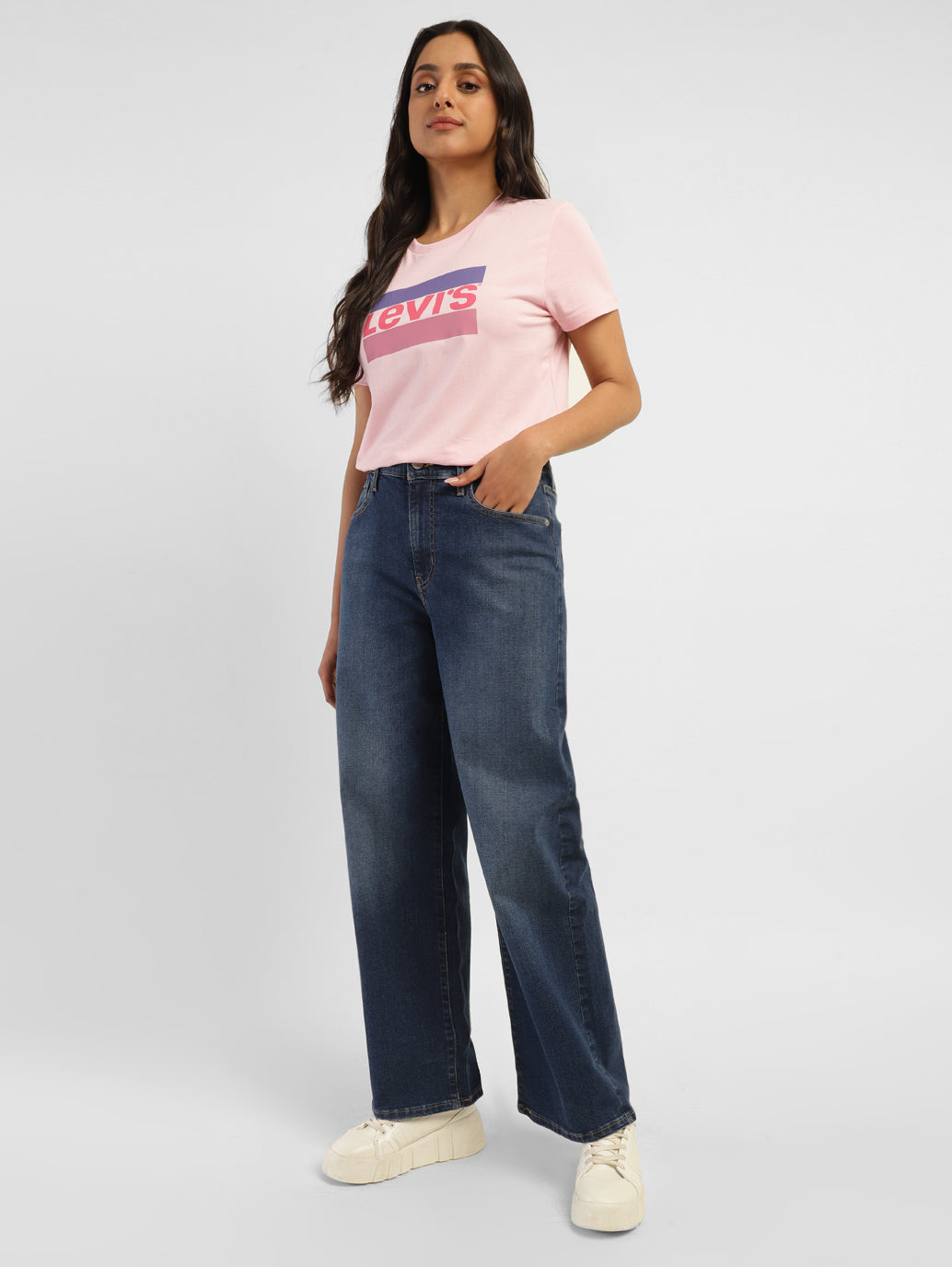 Women's Blue Wide Leg Fit High Rise Jeans - 90a47c3d-6af9-41d0-935c-57912df5359c View