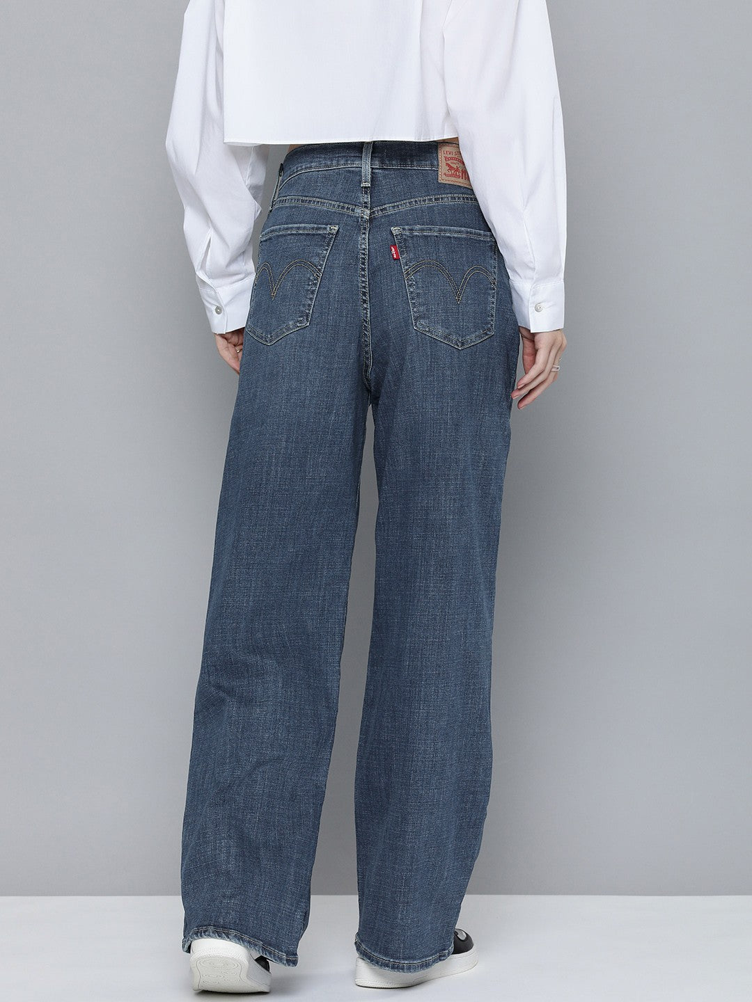 Women's Blue Wide Leg Fit High Rise Jeans - 3 View