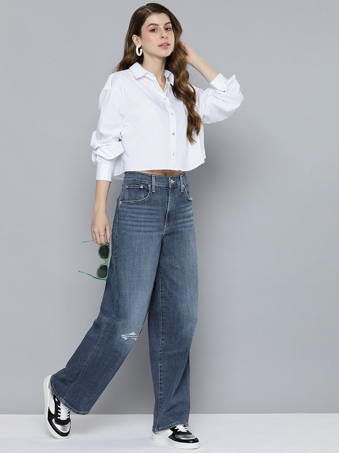 Women's Blue Wide Leg Fit High Rise Jeans - 4 View