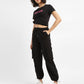Women's Black Relaxed Fit High Rise Cargo Jogger - StyleShot View