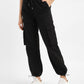Women's Black Relaxed Fit High Rise Cargo Jogger - ce801506-8c0a-45d8-9e21-e802c75d3545 View