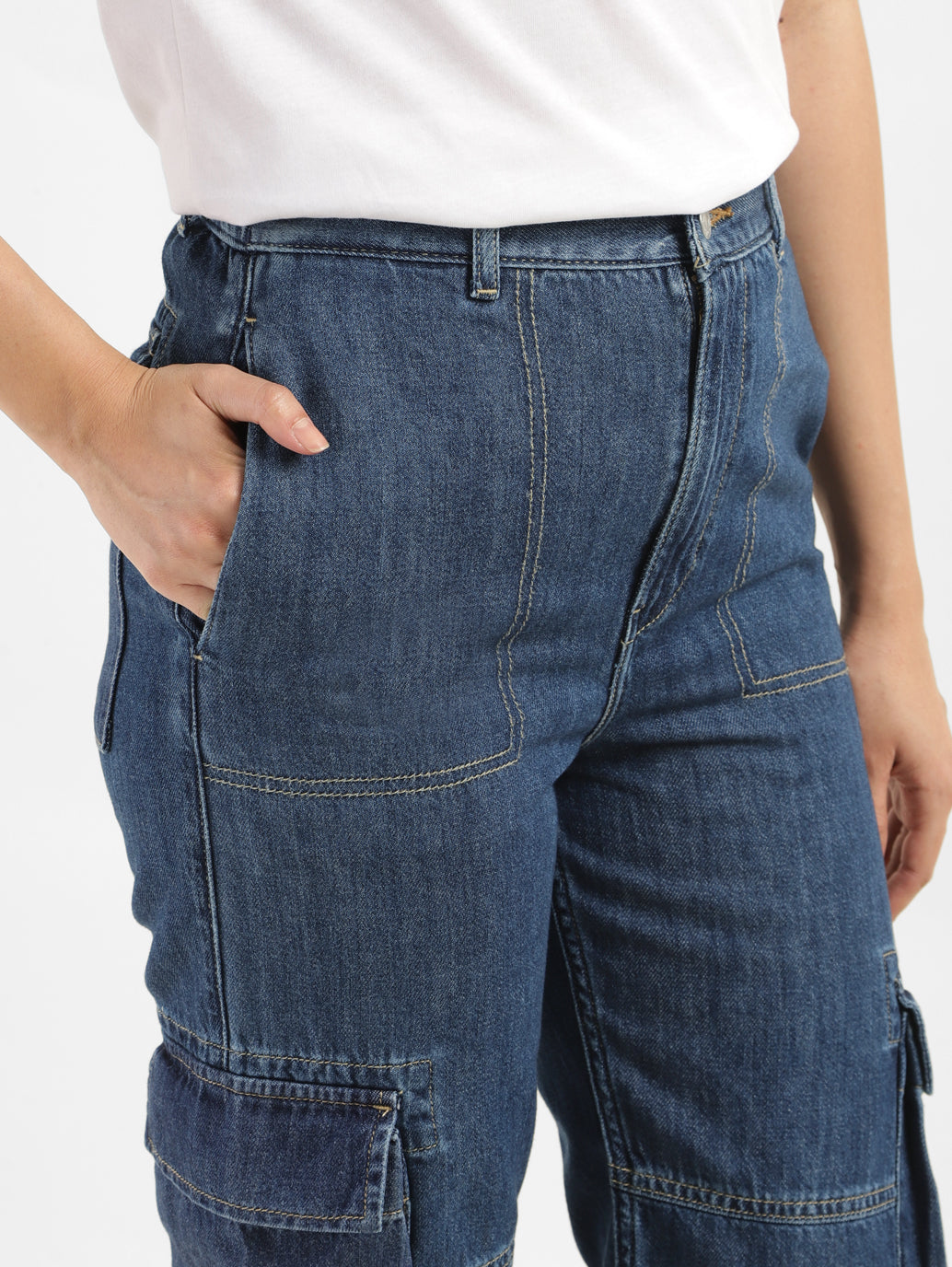 Women's Blue Bootcut Fit Mid Rise Jeans - FrontDetails View